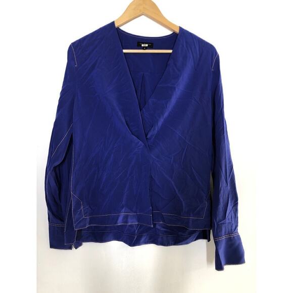 Rag & Bone Shields Top Silk Long Sleeve V-Neck Blouse Electric Blue Small - Picture 6 of 12